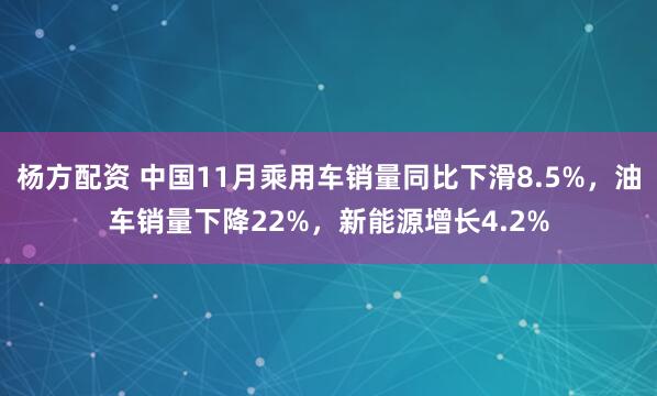 杨方配资 中国11月乘用车销量同比下滑8.5%，油车销量下降22%，新能源增长4.2%
